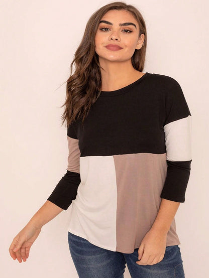 Black White Pink Mint Color Block 3/4 Sleeve Top Shirt Blouse | S-3X