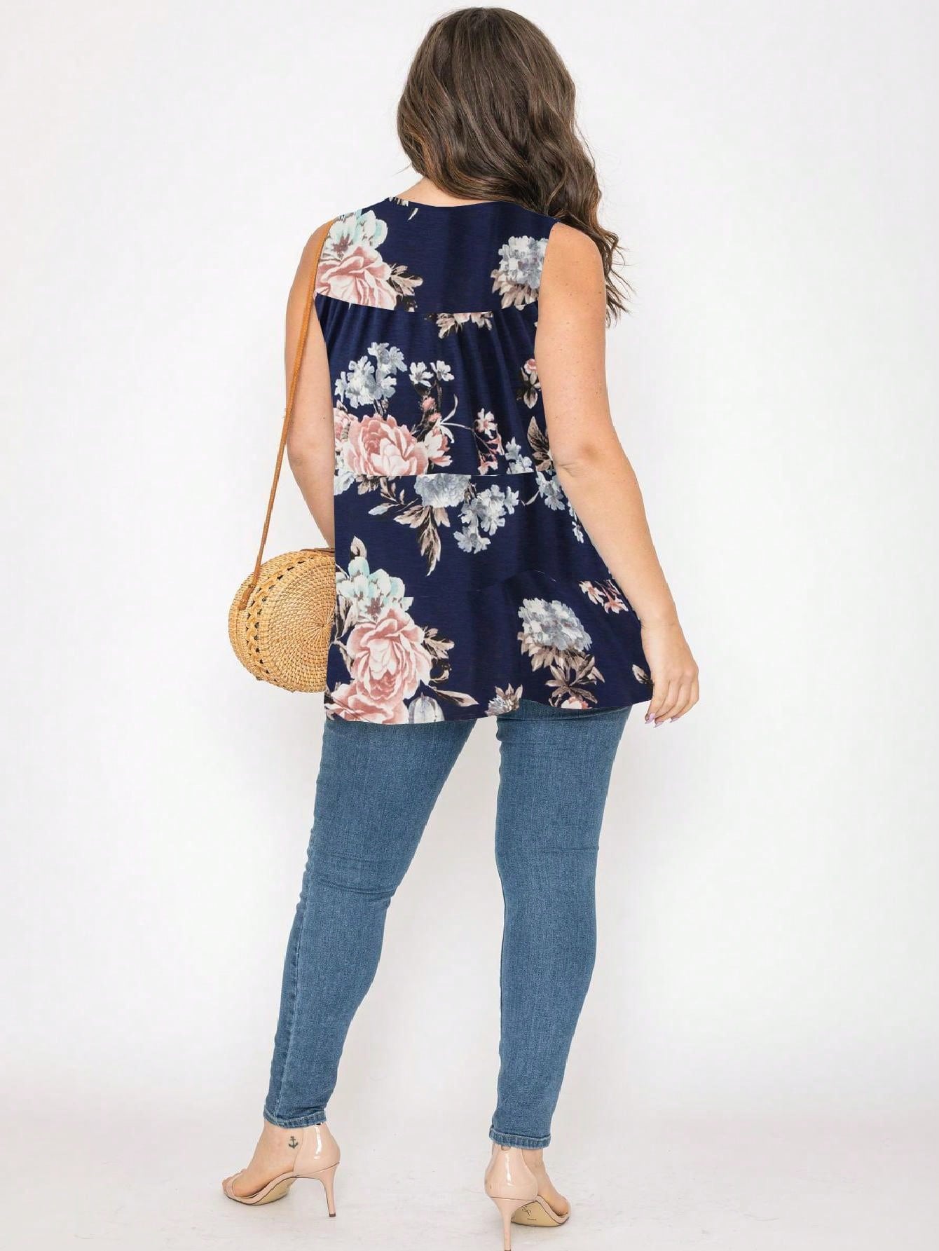 Summer Boho Flora Vintage Mint Burgundy Navy Tiered Key Hole Tie Front  Tunic Blouse Top For Leggings  |  Small -3 XL