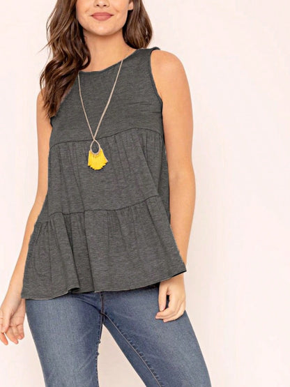 Summer/Spring Solid Green Olive Black Burgundy Charcoal Navy Tiered Top Blouse Tunic Small To 3 XL Plus