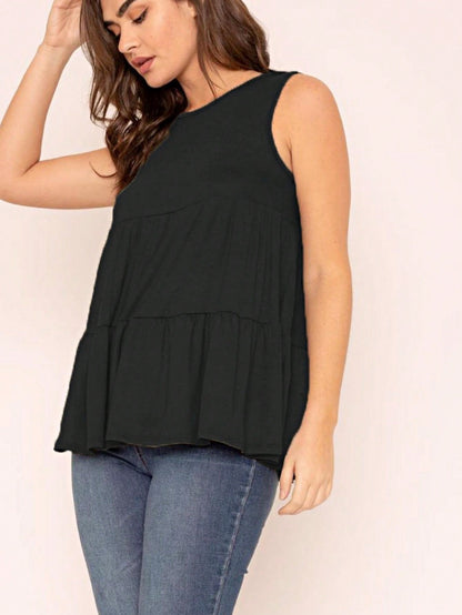 Summer/Spring Solid Green Olive Black Burgundy Charcoal Navy Tiered Top Blouse Tunic Small To 3 XL Plus