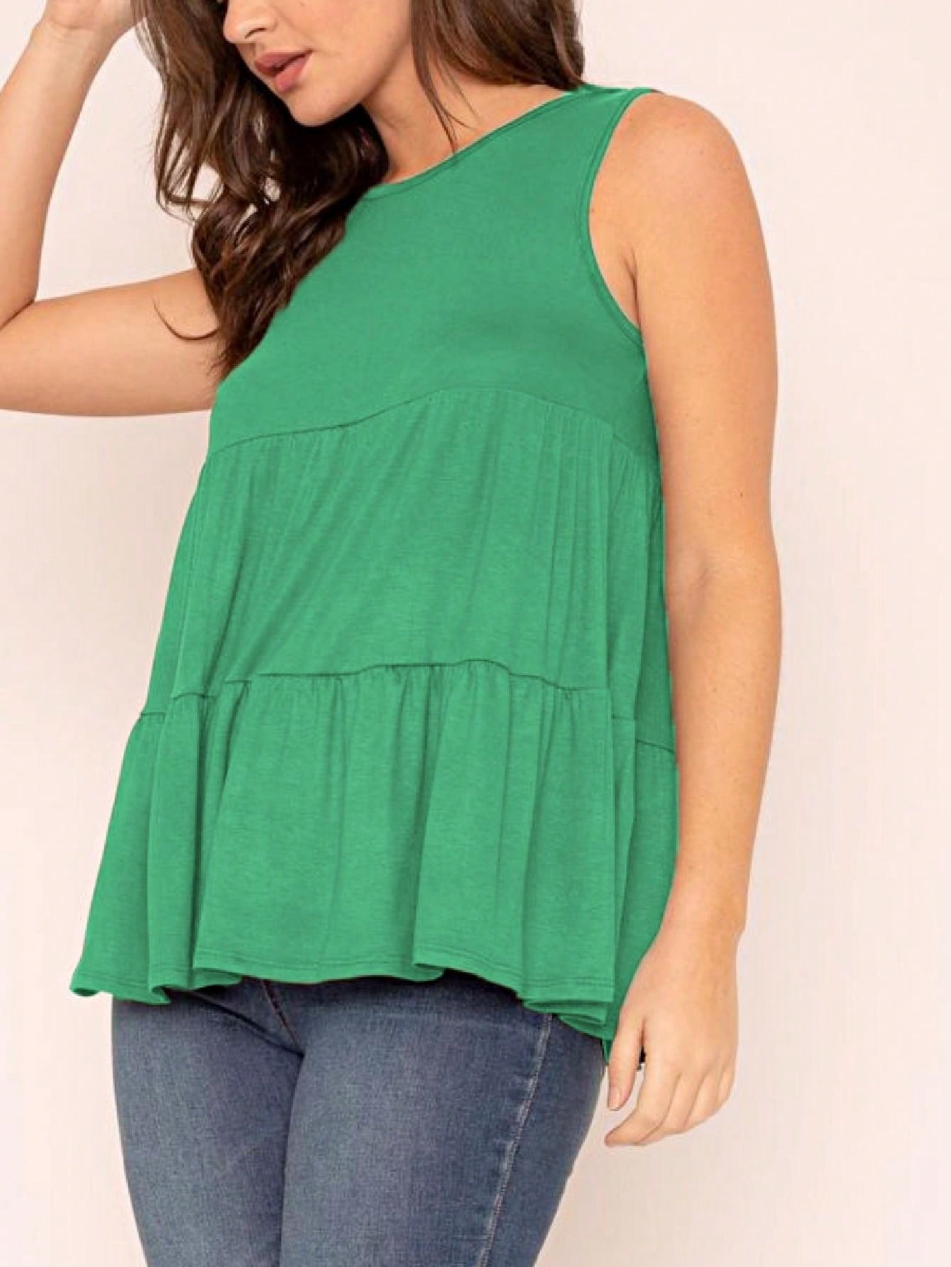 Summer/Spring Solid Green Olive Black Burgundy Charcoal Navy Tiered Top Blouse Tunic Small To 3 XL Plus