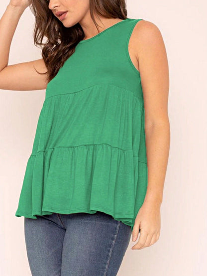 Summer/Spring Solid Green Olive Black Burgundy Charcoal Navy Tiered Top Blouse Tunic Small To 3 XL Plus