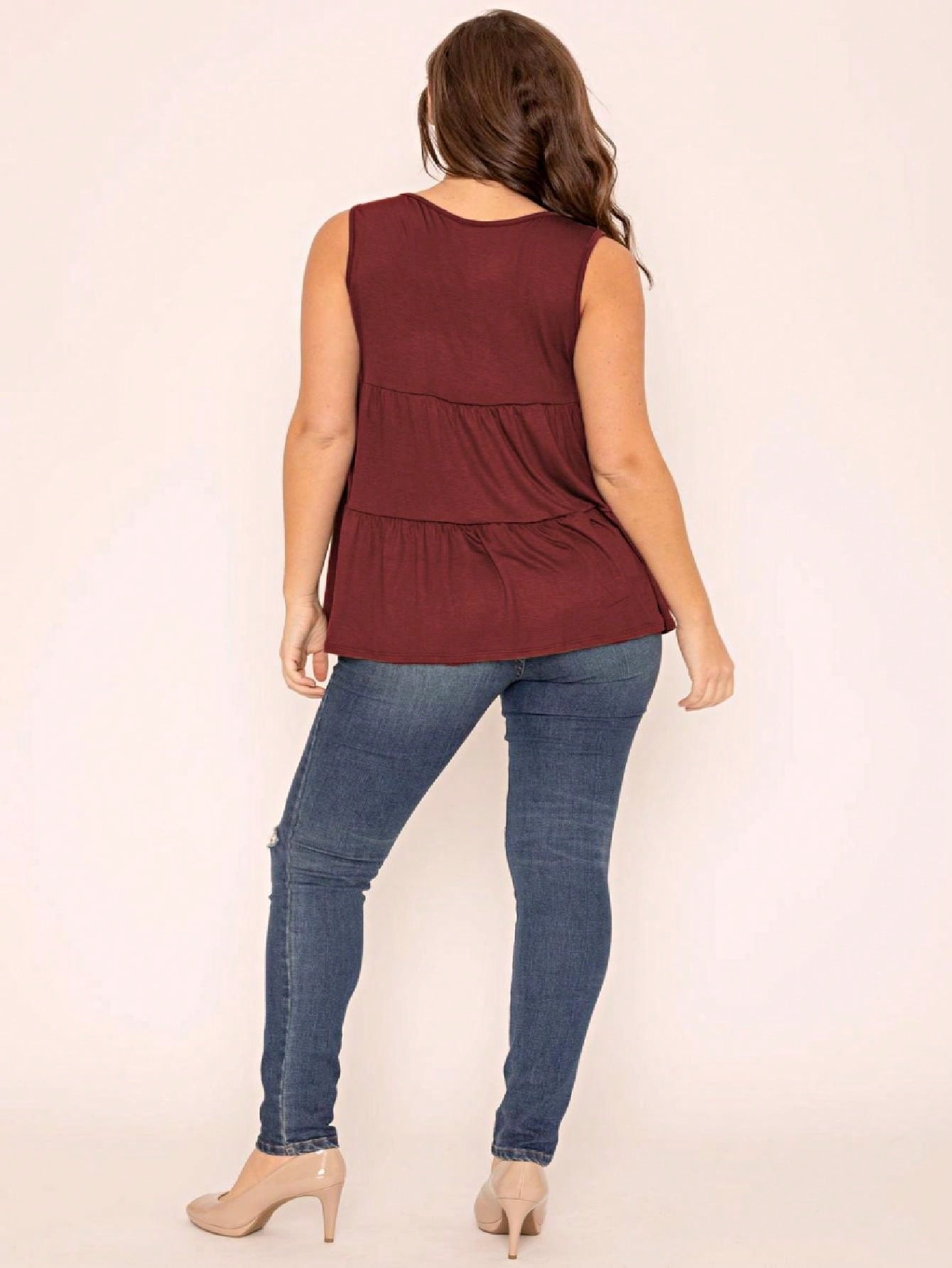 Summer/Spring Solid Green Olive Black Burgundy Charcoal Navy Tiered Top Blouse Tunic Small To 3 XL Plus