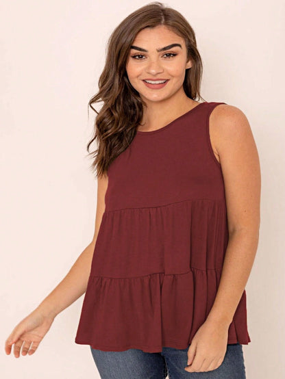 Summer/Spring Solid Green Olive Black Burgundy Charcoal Navy Tiered Top Blouse Tunic Small To 3 XL Plus