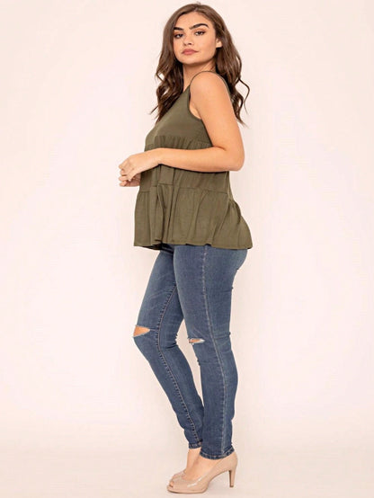 Summer/Spring Solid Green Olive Black Burgundy Charcoal Navy Tiered Top Blouse Tunic Small To 3 XL Plus