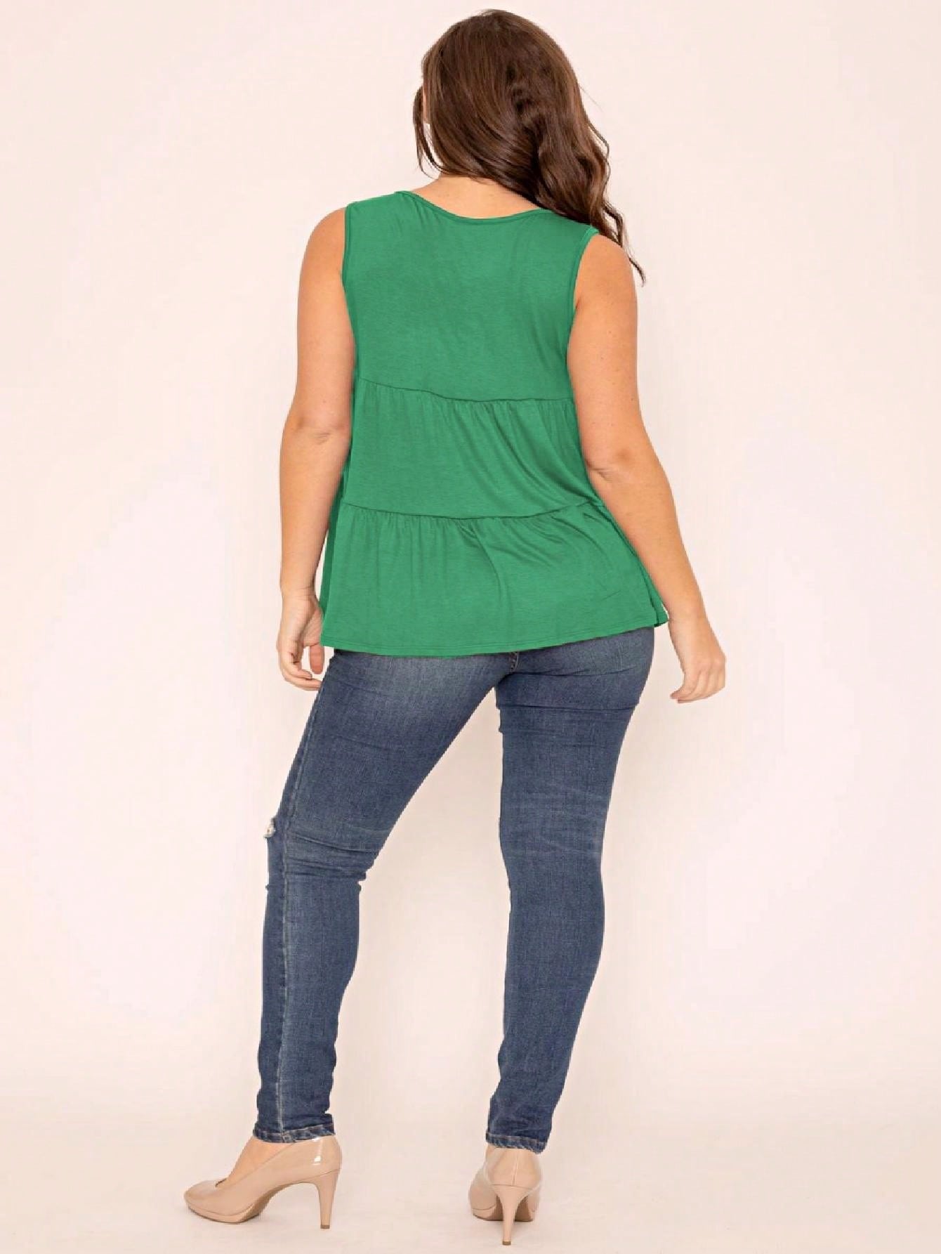 Summer/Spring Solid Green Olive Black Burgundy Charcoal Navy Tiered Top Blouse Tunic Small To 3 XL Plus