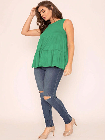 Summer/Spring Solid Green Olive Black Burgundy Charcoal Navy Tiered Top Blouse Tunic Small To 3 XL Plus