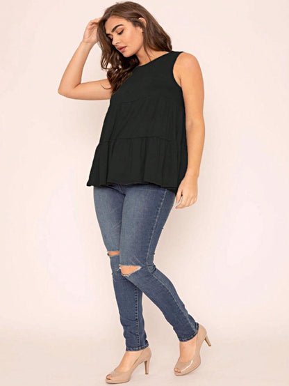 Summer/Spring Solid Green Olive Black Burgundy Charcoal Navy Tiered Top Blouse Tunic Small To 3 XL Plus