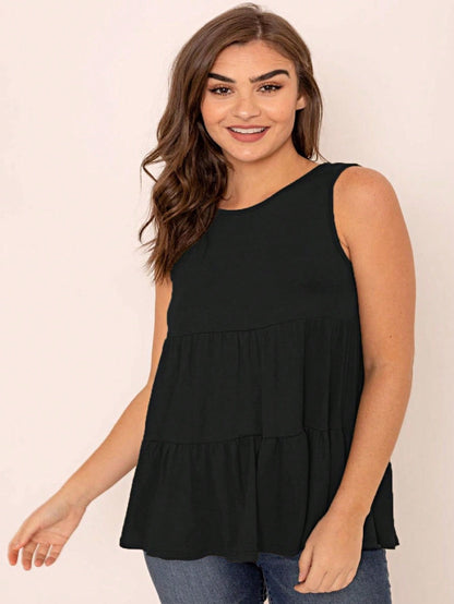 Summer/Spring Solid Green Olive Black Burgundy Charcoal Navy Tiered Top Blouse Tunic Small To 3 XL Plus