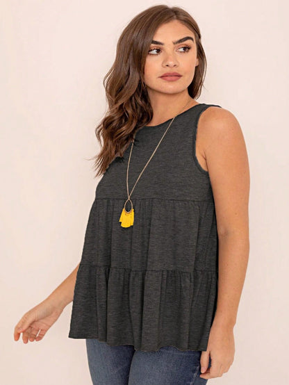 Summer/Spring Solid Green Olive Black Burgundy Charcoal Navy Tiered Top Blouse Tunic Small To 3 XL Plus