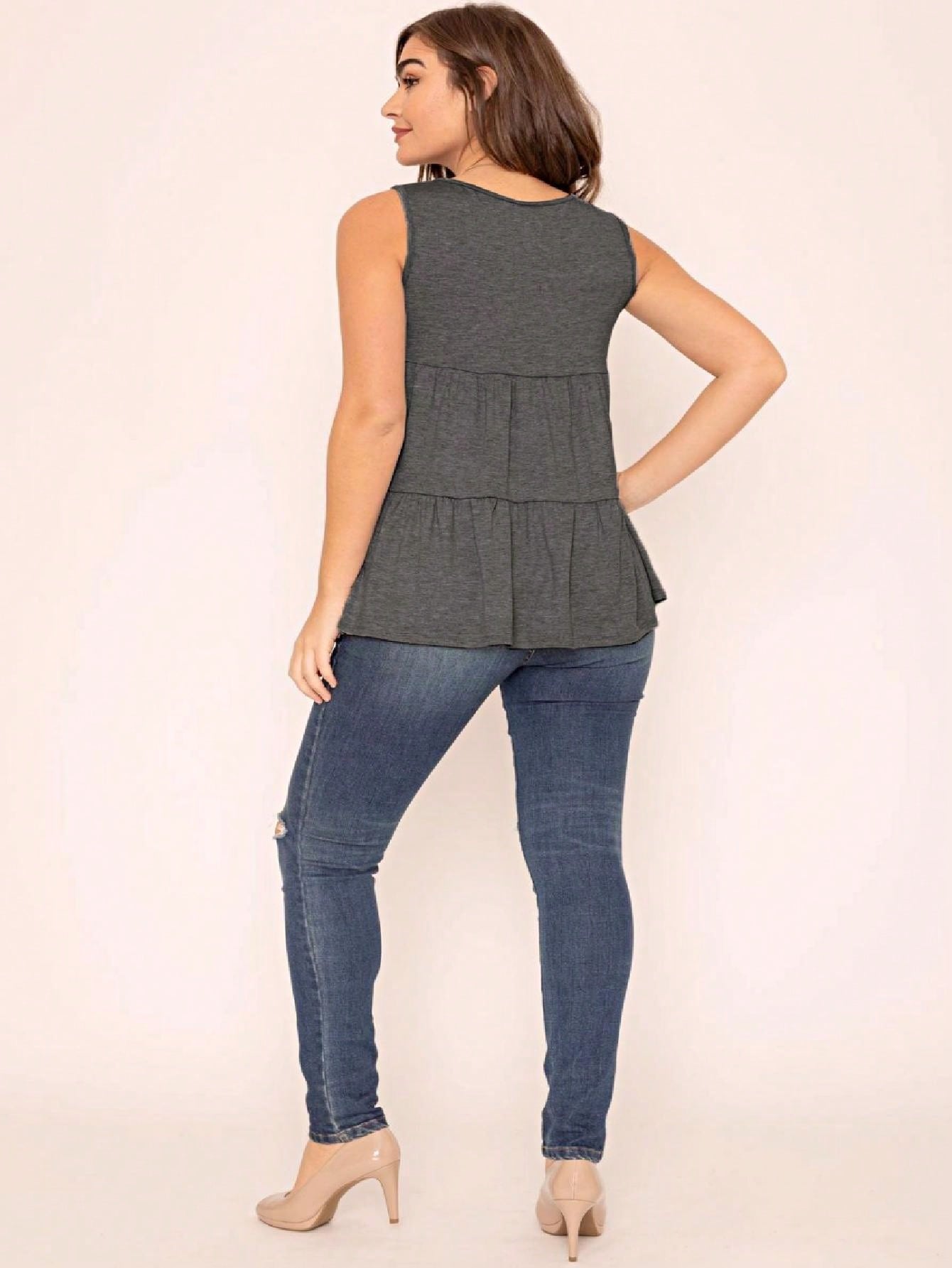 Summer/Spring Solid Green Olive Black Burgundy Charcoal Navy Tiered Top Blouse Tunic Small To 3 XL Plus