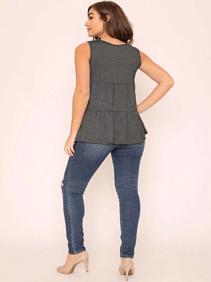 Summer/Spring Solid Green Olive Black Burgundy Charcoal Navy Tiered Top Blouse Tunic Small To 3 XL Plus