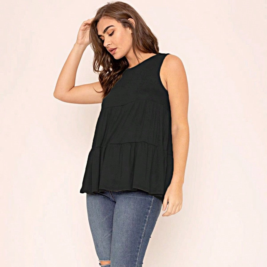 Summer/Spring Solid Green Olive Black Burgundy Charcoal Navy Tiered Top Blouse Tunic Small To 3 XL Plus
