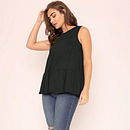 Summer/Spring Solid Green Olive Black Burgundy Charcoal Navy Tiered Top Blouse Tunic Small To 3 XL Plus