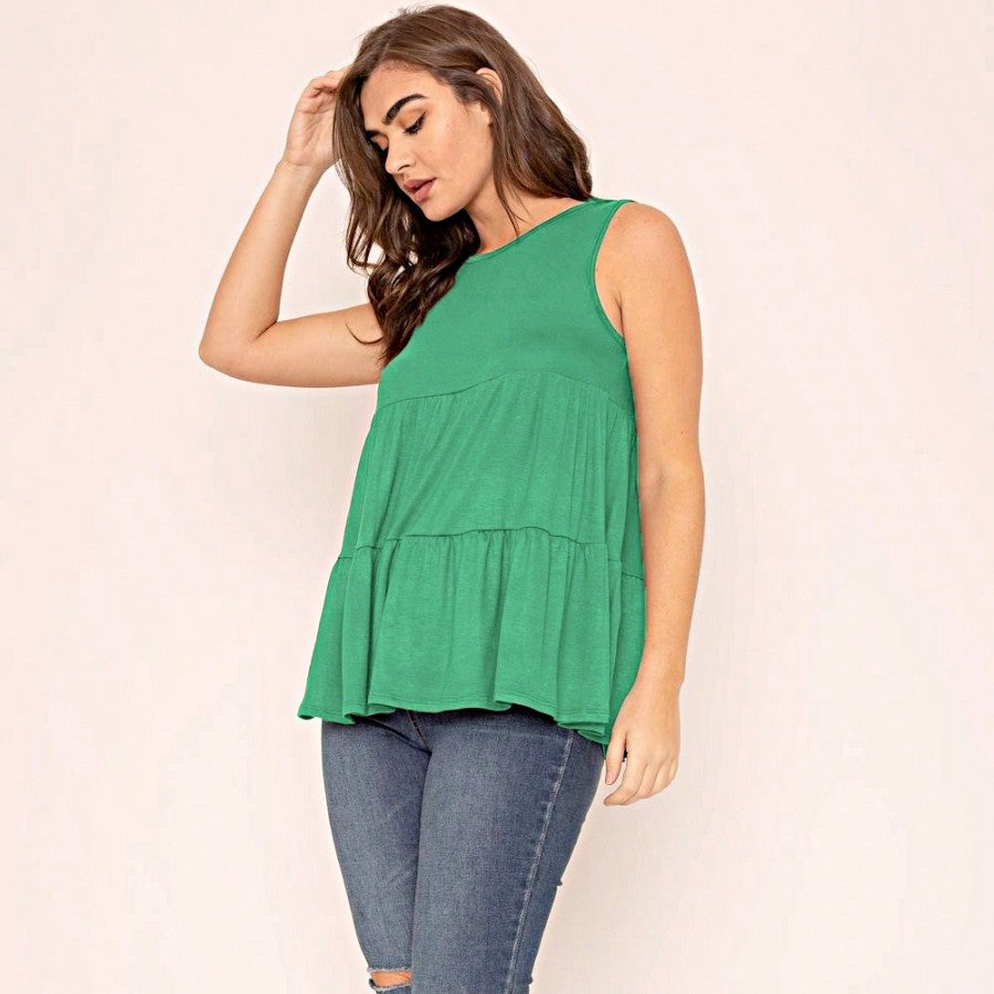 Summer/Spring Solid Green Olive Black Burgundy Charcoal Navy Tiered Top Blouse Tunic Small To 3 XL Plus