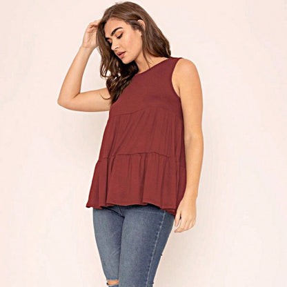 Summer/Spring Solid Green Olive Black Burgundy Charcoal Navy Tiered Top Blouse Tunic Small To 3 XL Plus