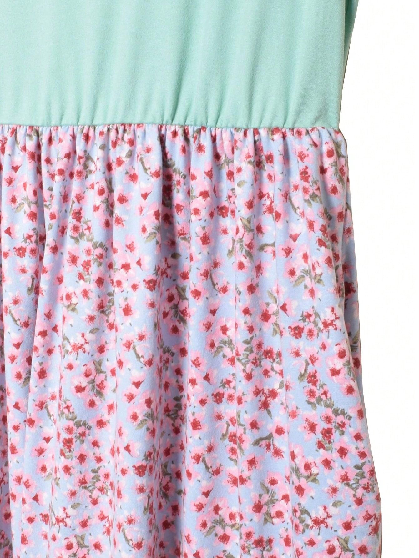 Vintage Boho Summer Fall Pink Navy Mint Floral Shift Swing T Shirt Sleeve Southern Dress | Small-3 XL Plus