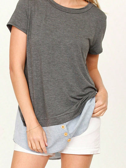 Summer  Boho Vintage Chambray Button Top Short Sleeve Blouse Shirt| Small -3 XL Plus