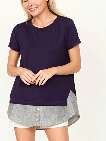 Summer  Boho Vintage Chambray Button Top Short Sleeve Blouse Shirt| Small -3 XL Plus