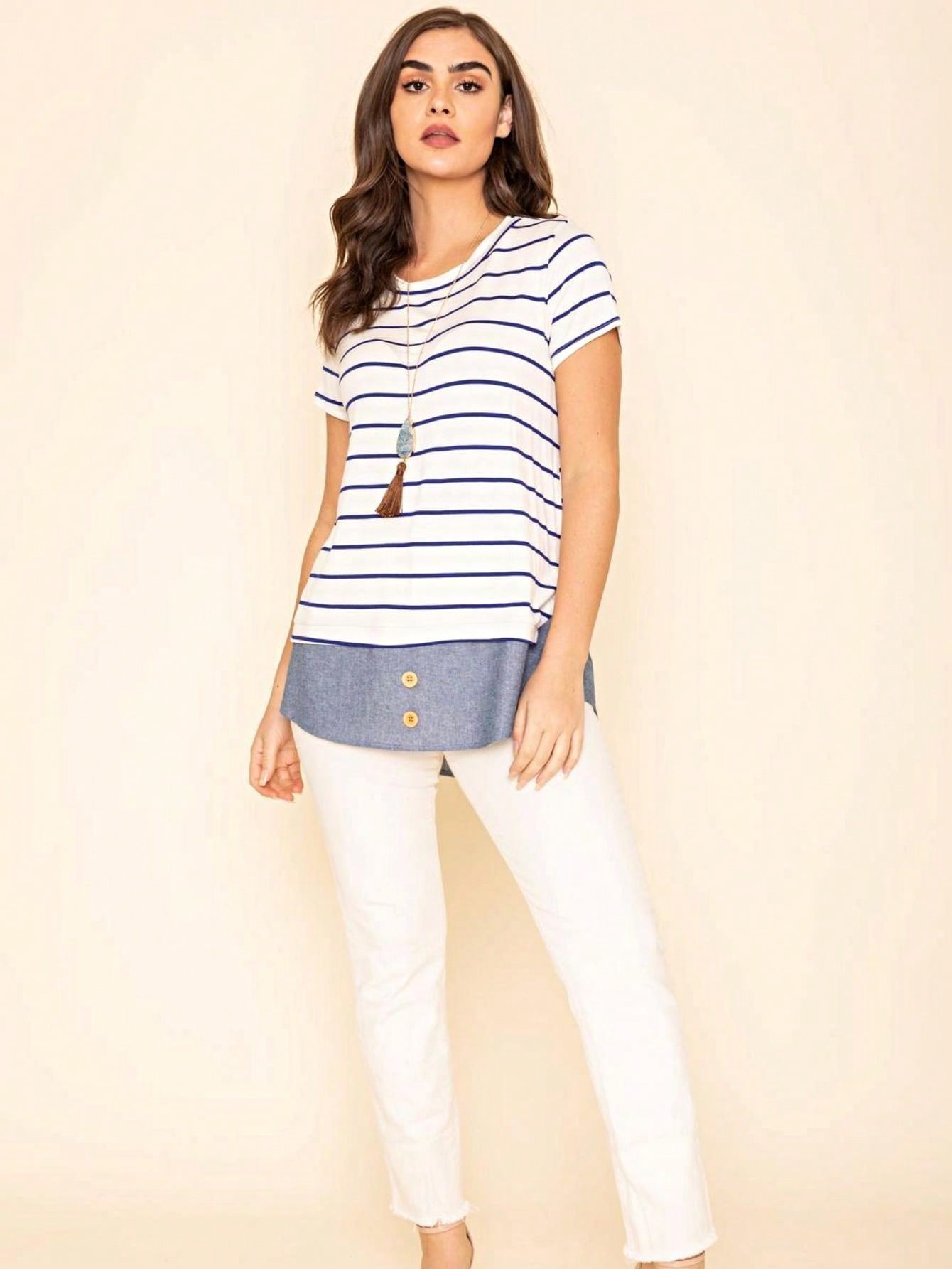 Summer  Boho Vintage Chambray Button Top Short Sleeve Blouse Shirt| Small -3 XL Plus