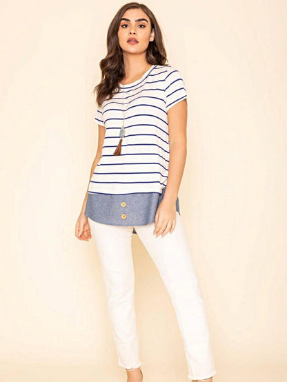 Summer  Boho Vintage Chambray Button Top Short Sleeve Blouse Shirt| Small -3 XL Plus