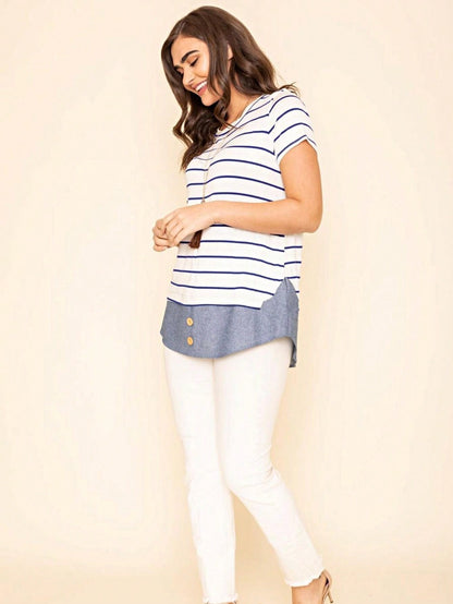 Summer  Boho Vintage Chambray Button Top Short Sleeve Blouse Shirt| Small -3 XL Plus