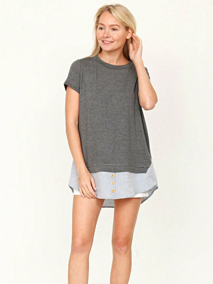 Summer  Boho Vintage Chambray Button Top Short Sleeve Blouse Shirt| Small -3 XL Plus