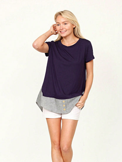 Summer  Boho Vintage Chambray Button Top Short Sleeve Blouse Shirt| Small -3 XL Plus
