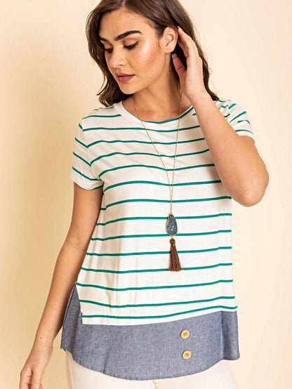 Summer  Boho Vintage Chambray Button Top Short Sleeve Blouse Shirt| Small -3 XL Plus