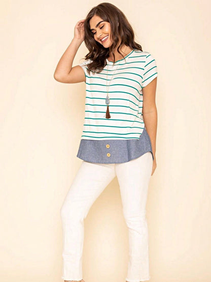 Summer  Boho Vintage Chambray Button Top Short Sleeve Blouse Shirt| Small -3 XL Plus