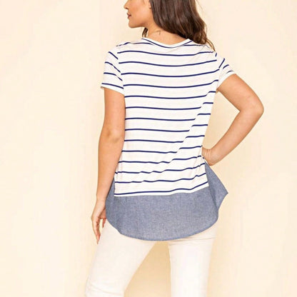 Summer  Boho Vintage Chambray Button Top Short Sleeve Blouse Shirt| Small -3 XL Plus