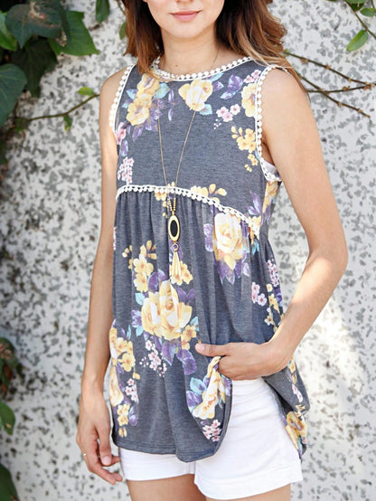 Summer/Spring Boho Vintage Pom Pom  Floral Feather Chevron Floral Baby Doll Sleeveless Top Blouse Tunic Small To 3 XL Plus
