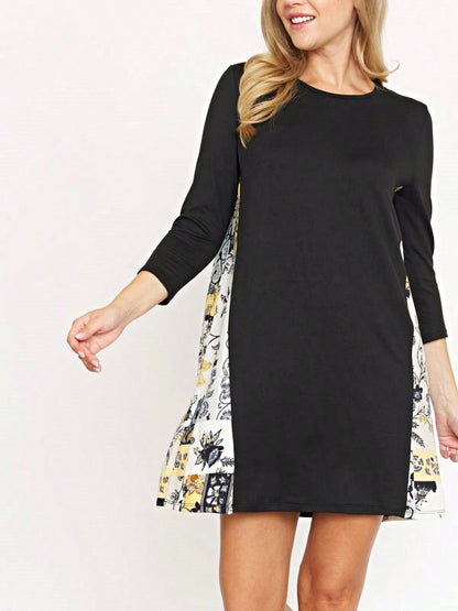 Boho Retro Black Navy Contrast Floral Aline Mini Dress