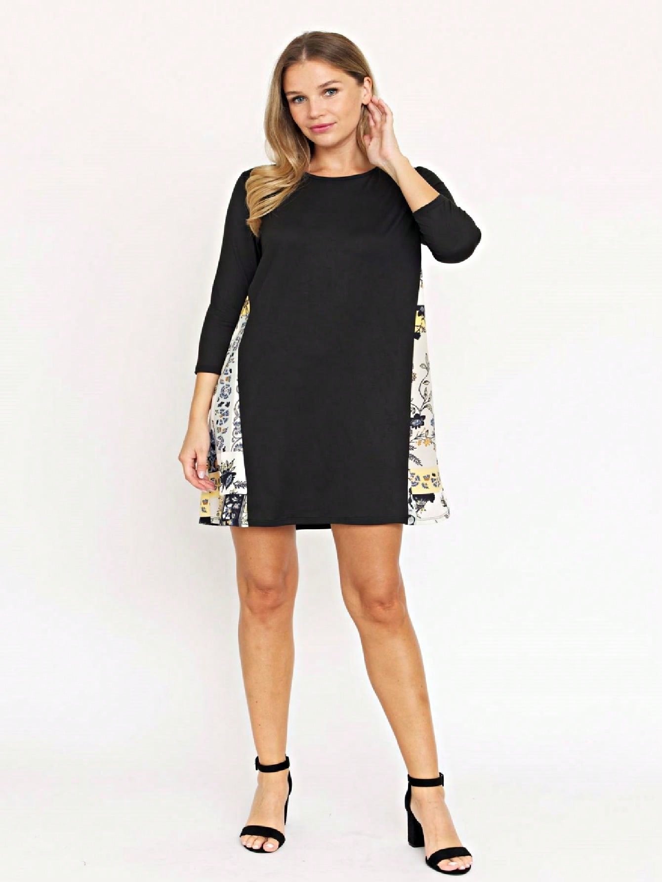 Boho Retro Black Navy Contrast Floral Aline Mini Dress