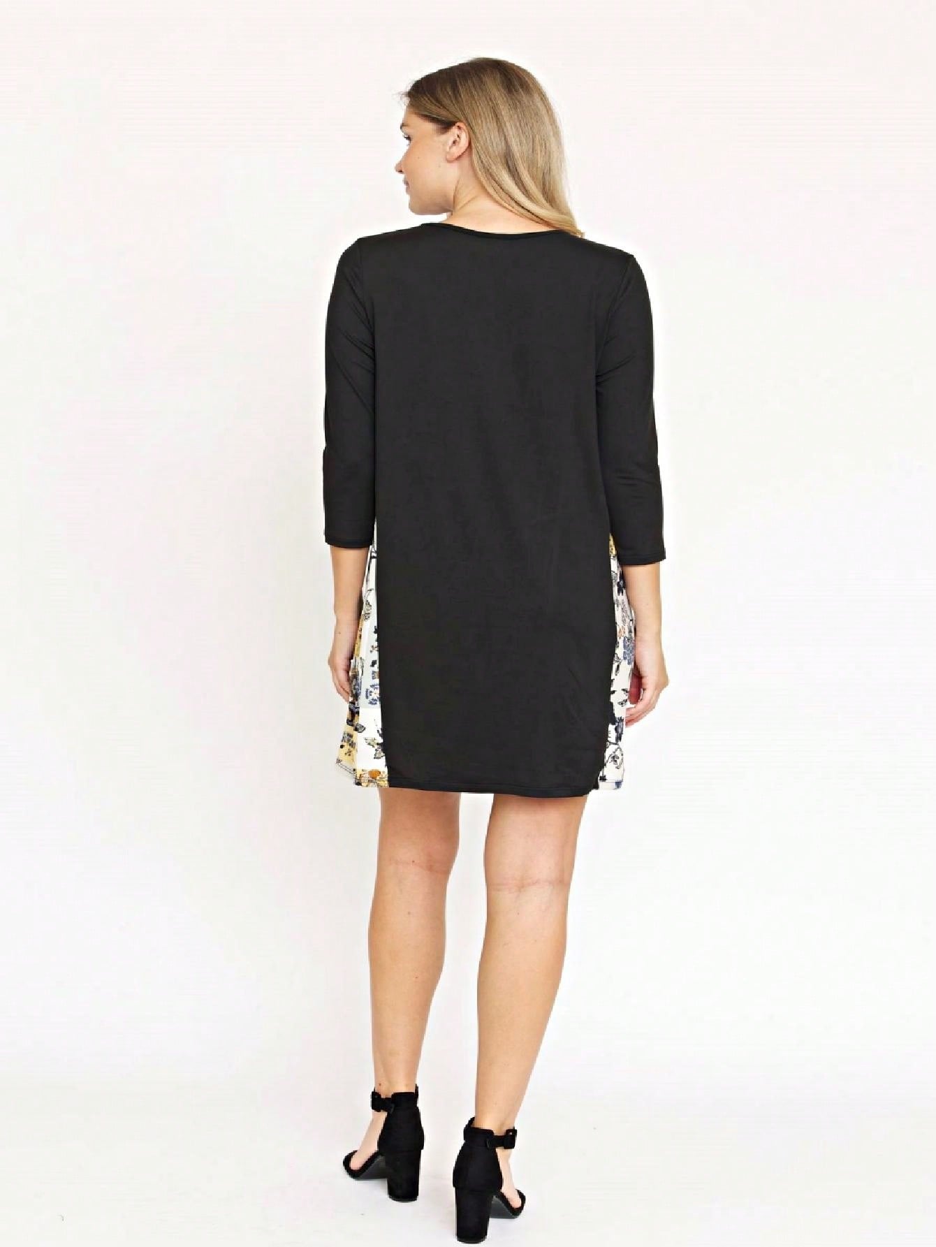Boho Retro Black Navy Contrast Floral Aline Mini Dress
