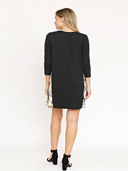 Boho Retro Black Navy Contrast Floral Aline Mini Dress