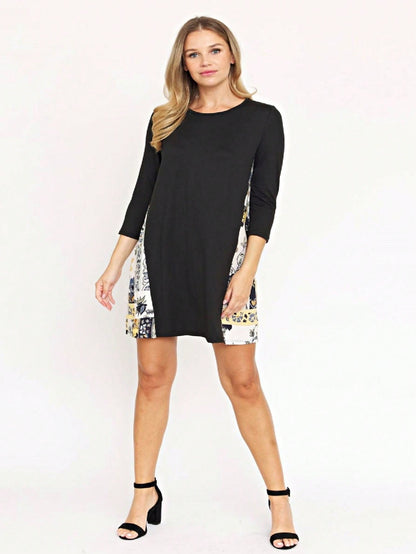Boho Retro Black Navy Contrast Floral Aline Mini Dress