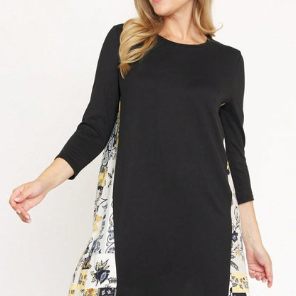Boho Retro Black Navy Contrast Floral Aline Mini Dress