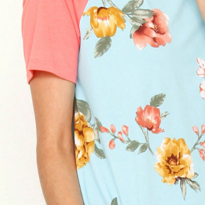Summer Cool Floral Stripe Raglan Stripe Sleeve Top T Shirt Blouse |  Small -3 XL