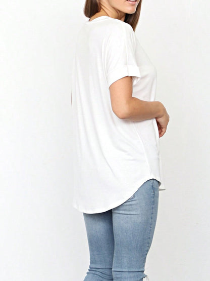 Summer Cool Every Day Soft Cuff Short Sleeve V Neck High And Low Top T Shirt Tunic For Leggings And Shorts |  Small -3 XL