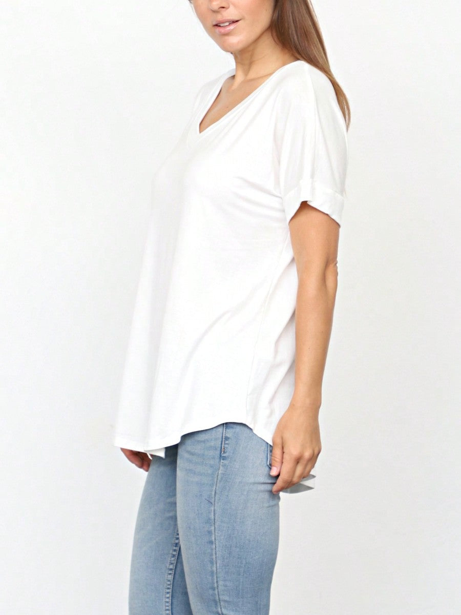 Summer Cool Every Day Soft Cuff Short Sleeve V Neck High And Low Top T Shirt Tunic For Leggings And Shorts |  Small -3 XL