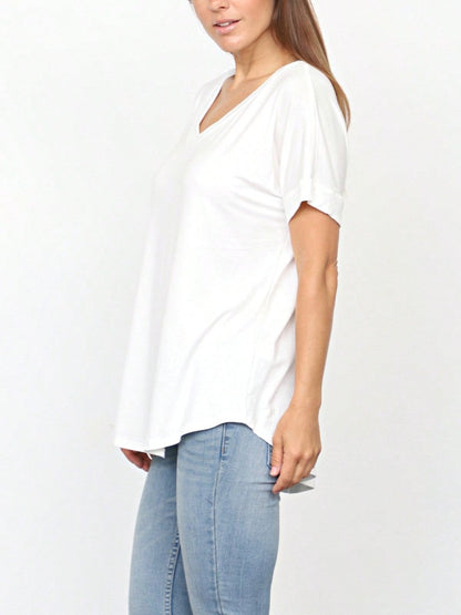 Summer Cool Every Day Soft Cuff Short Sleeve V Neck High And Low Top T Shirt Tunic For Leggings And Shorts |  Small -3 XL