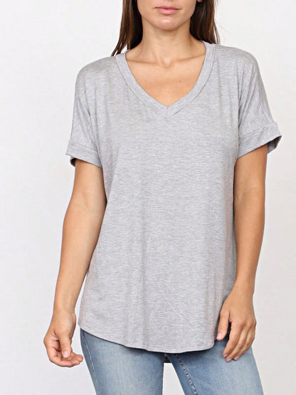 Summer Cool Every Day Soft Cuff Short Sleeve V Neck High And Low Top T Shirt Tunic For Leggings And Shorts |  Small -3 XL