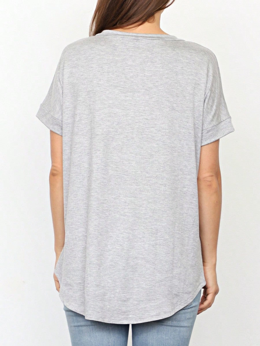 Summer Cool Every Day Soft Cuff Short Sleeve V Neck High And Low Top T Shirt Tunic For Leggings And Shorts |  Small -3 XL