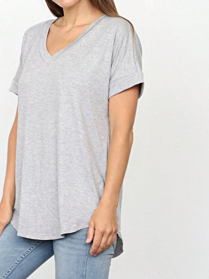 Summer Cool Every Day Soft Cuff Short Sleeve V Neck High And Low Top T Shirt Tunic For Leggings And Shorts |  Small -3 XL