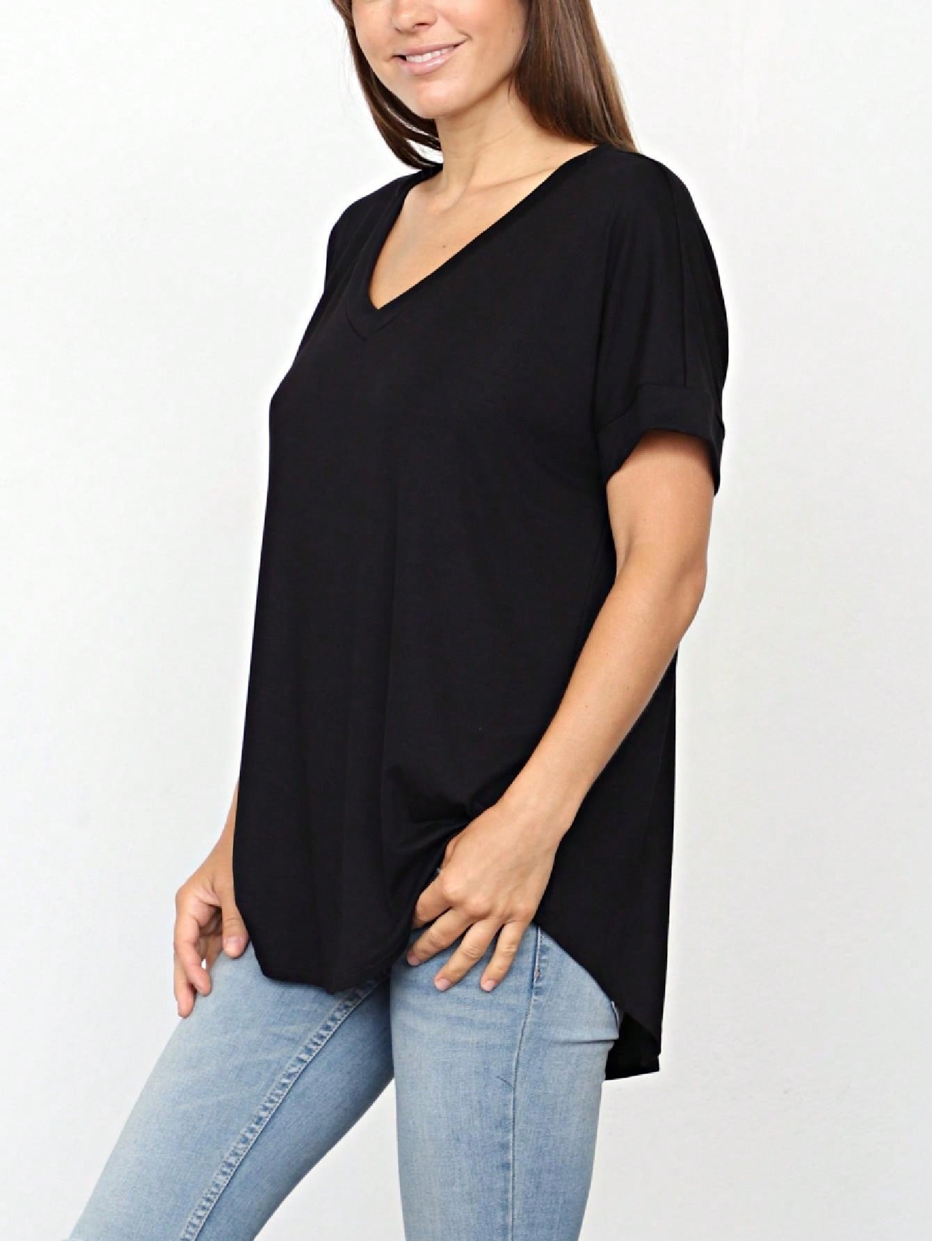 Summer Cool Every Day Soft Cuff Short Sleeve V Neck High And Low Top T Shirt Tunic For Leggings And Shorts |  Small -3 XL