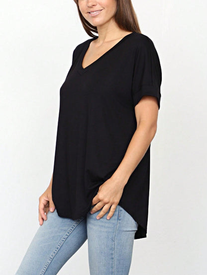 Summer Cool Every Day Soft Cuff Short Sleeve V Neck High And Low Top T Shirt Tunic For Leggings And Shorts |  Small -3 XL