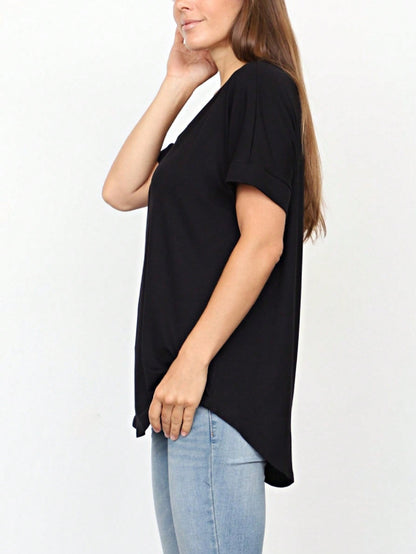 Summer Cool Every Day Soft Cuff Short Sleeve V Neck High And Low Top T Shirt Tunic For Leggings And Shorts |  Small -3 XL