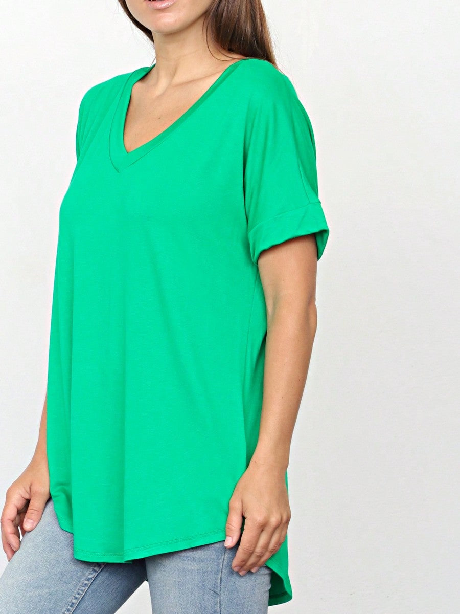Summer Cool Every Day Soft Cuff Short Sleeve V Neck High And Low Top T Shirt Tunic For Leggings And Shorts |  Small -3 XL