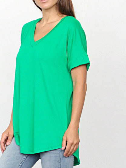 Summer Cool Every Day Soft Cuff Short Sleeve V Neck High And Low Top T Shirt Tunic For Leggings And Shorts |  Small -3 XL